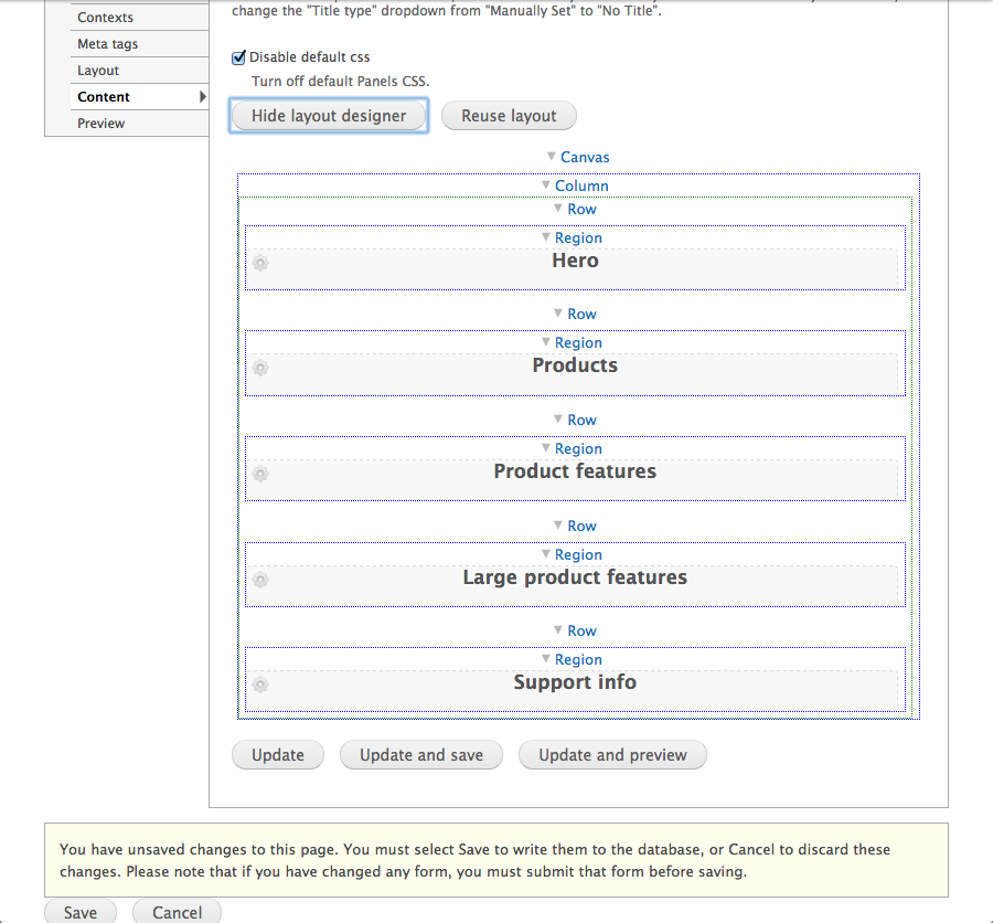 Drupal layout designer interface