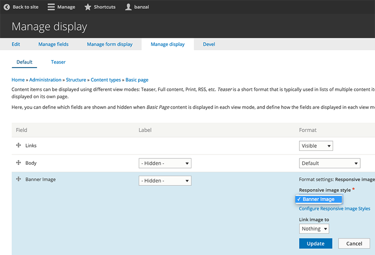 Configuring an image to use your responsive image style.